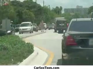 Amateur teen damsel hitch hiking for a ride and gets the ultimate car fucking 18