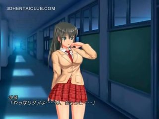 Busty hentai schoolgirl slurping her cunt juices